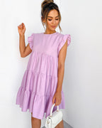 Ruffle Sleeve Tiered Soft Girl Dress - kawaii-inspired outfit in pastel colors - 56854040