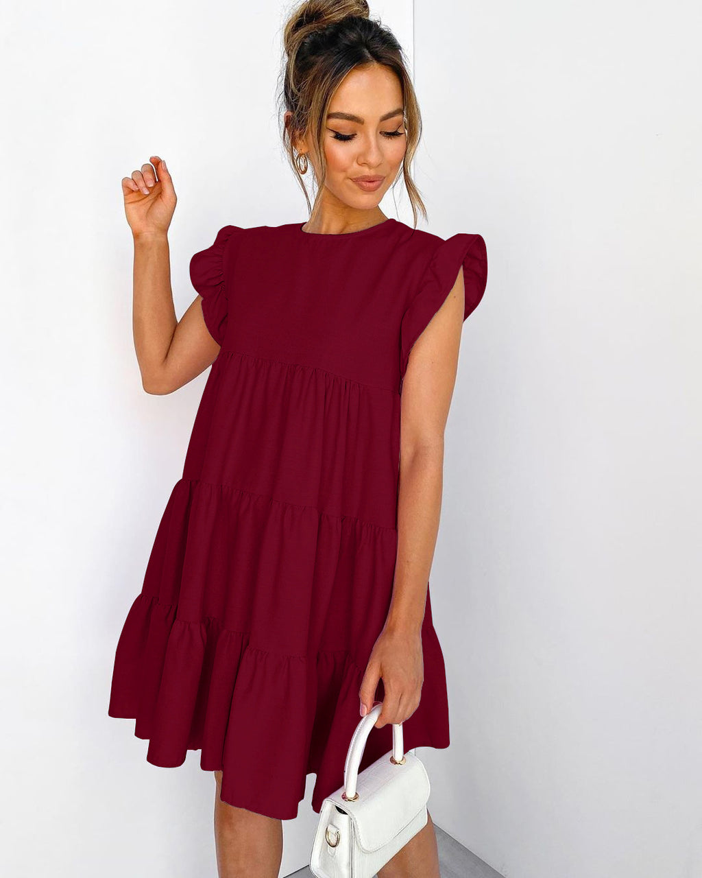 Ruffle Sleeve Tiered Soft Girl Dress