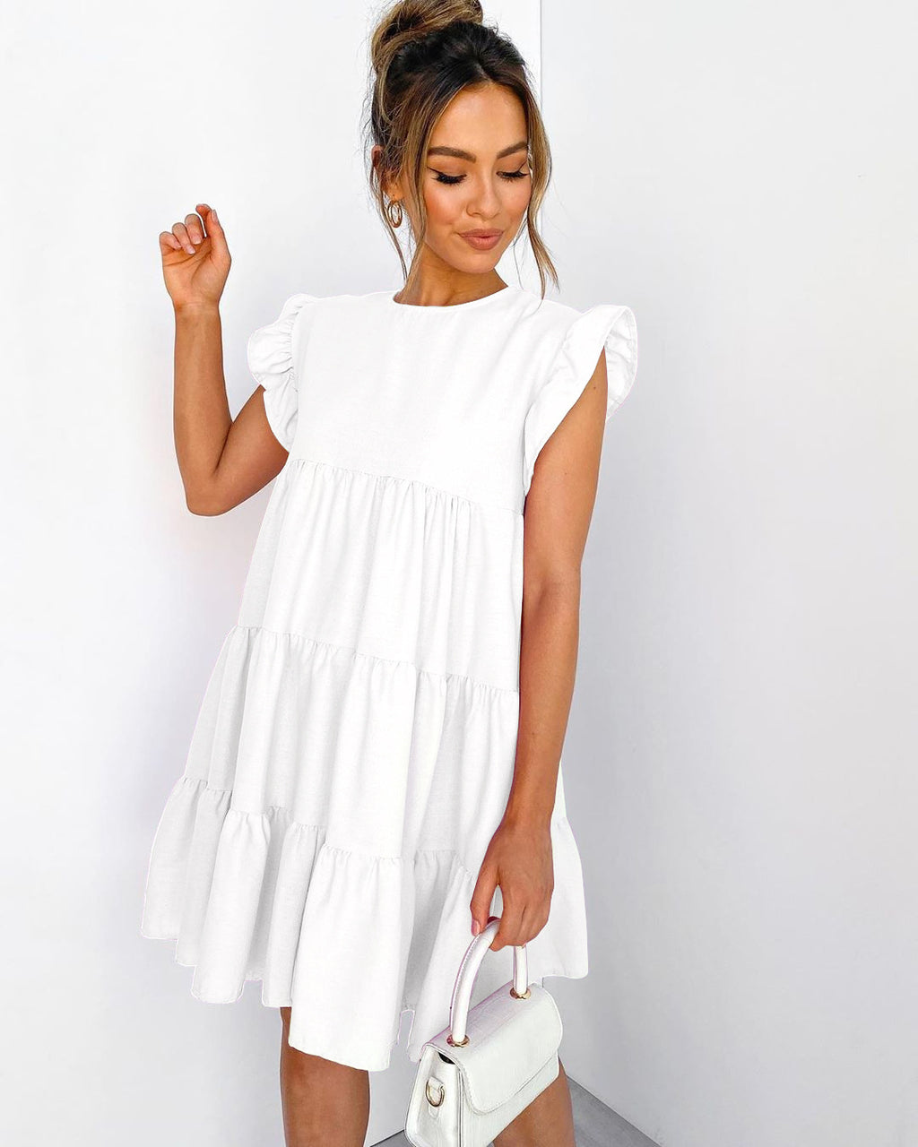 Ruffle Sleeve Tiered Soft Girl Dress