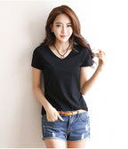 Minimalist V-Neck Cotton Tee - kawaii-inspired outfit in pastel colors - 73347161