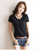 Minimalist V-Neck Cotton Tee - kawaii-inspired outfit in pastel colors - 79742195
