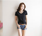 Minimalist V-Neck Cotton Tee - kawaii-inspired outfit in pastel colors - 39130331