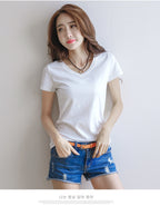 Minimalist V-Neck Cotton Tee - kawaii-inspired outfit in pastel colors - 40871679