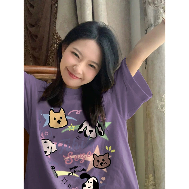 Creamy Cartoon Dog Graphic Tee