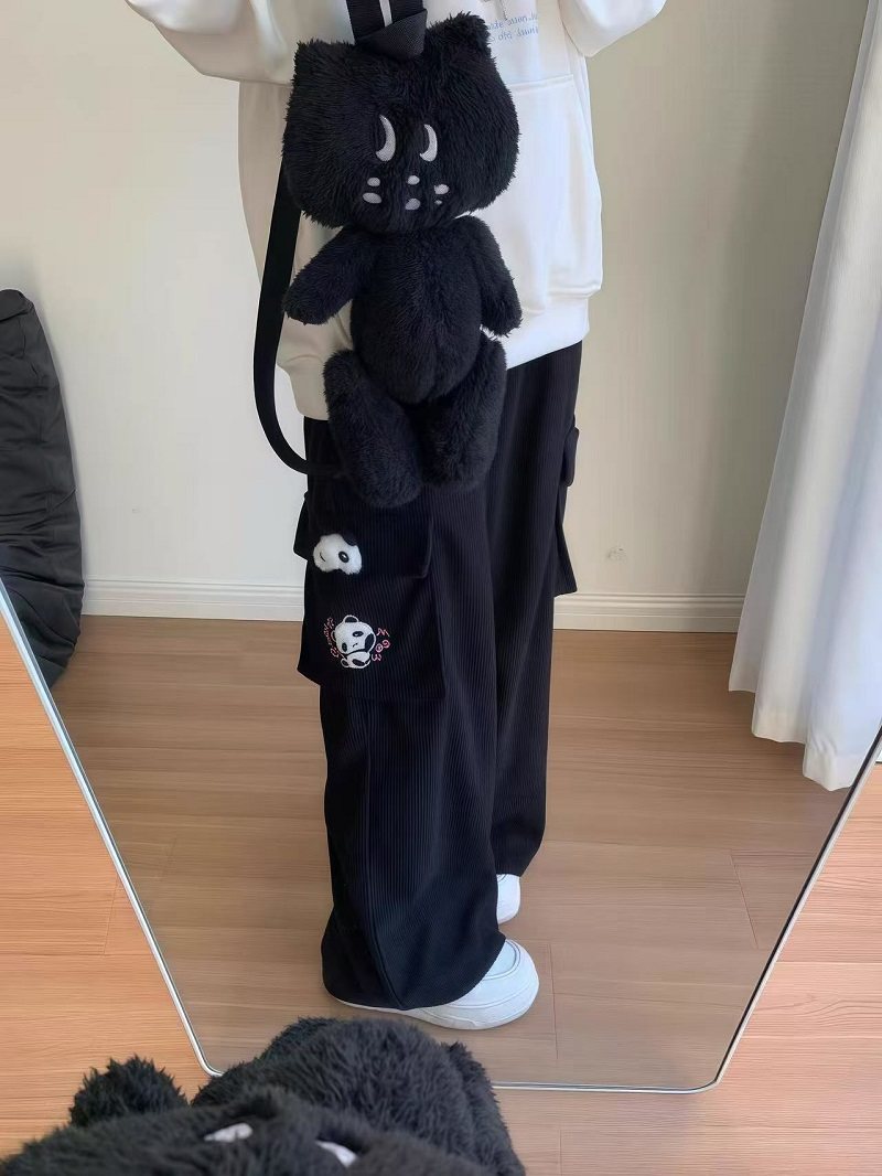 Soft Panda Embroidered Corduroy Pants