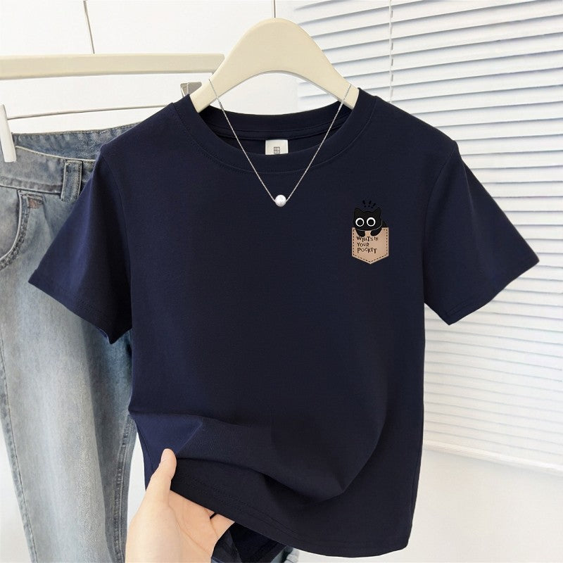 Cute Cat Print Korean Short Sleeve T-Shirt