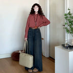 Retro Red Plaid Long-Sleeve Shirt - kawaii-inspired outfit in pastel colors - 14316044