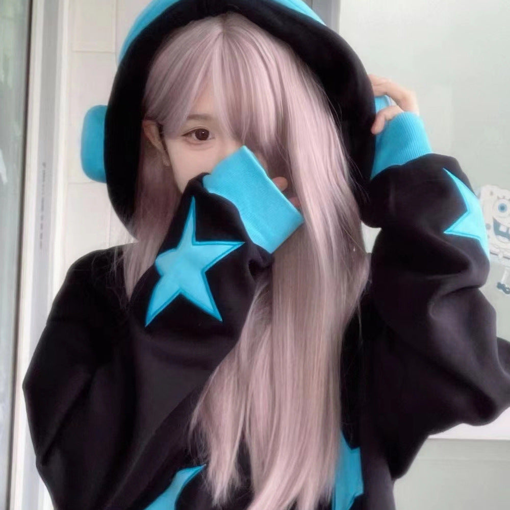 Star Patch Oversized Kawaii Hoodie