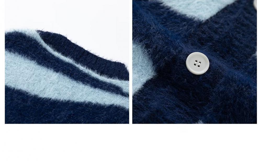 Fuzzy Striped Knit Cardigan Sweater