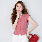 V-Neck Flying-Sleeve Gingham Blouse - kawaii-inspired outfit in pastel colors - 61640264