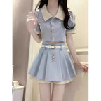Korean Preppy Summer Two-Piece Set - kawaii-inspired outfit in pastel colors - 52846553