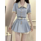Korean Preppy Summer Two-Piece Set - kawaii-inspired outfit in pastel colors - 553265