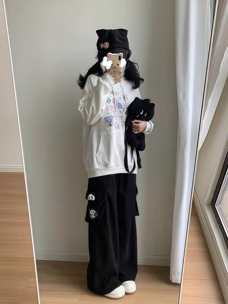 Soft Panda Embroidered Corduroy Pants