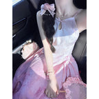 Pastel Hanfu-Inspired Brocade Dress - kawaii-inspired outfit in pastel colors - 86515059