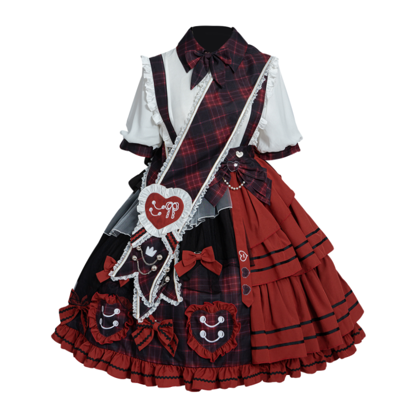 Sweet Gingerbread Plaid Lolita Dress Set