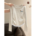 Korean Slim-Fit Early-Autumn Long-Sleeve Tee - kawaii-inspired outfit in pastel colors - 28303245