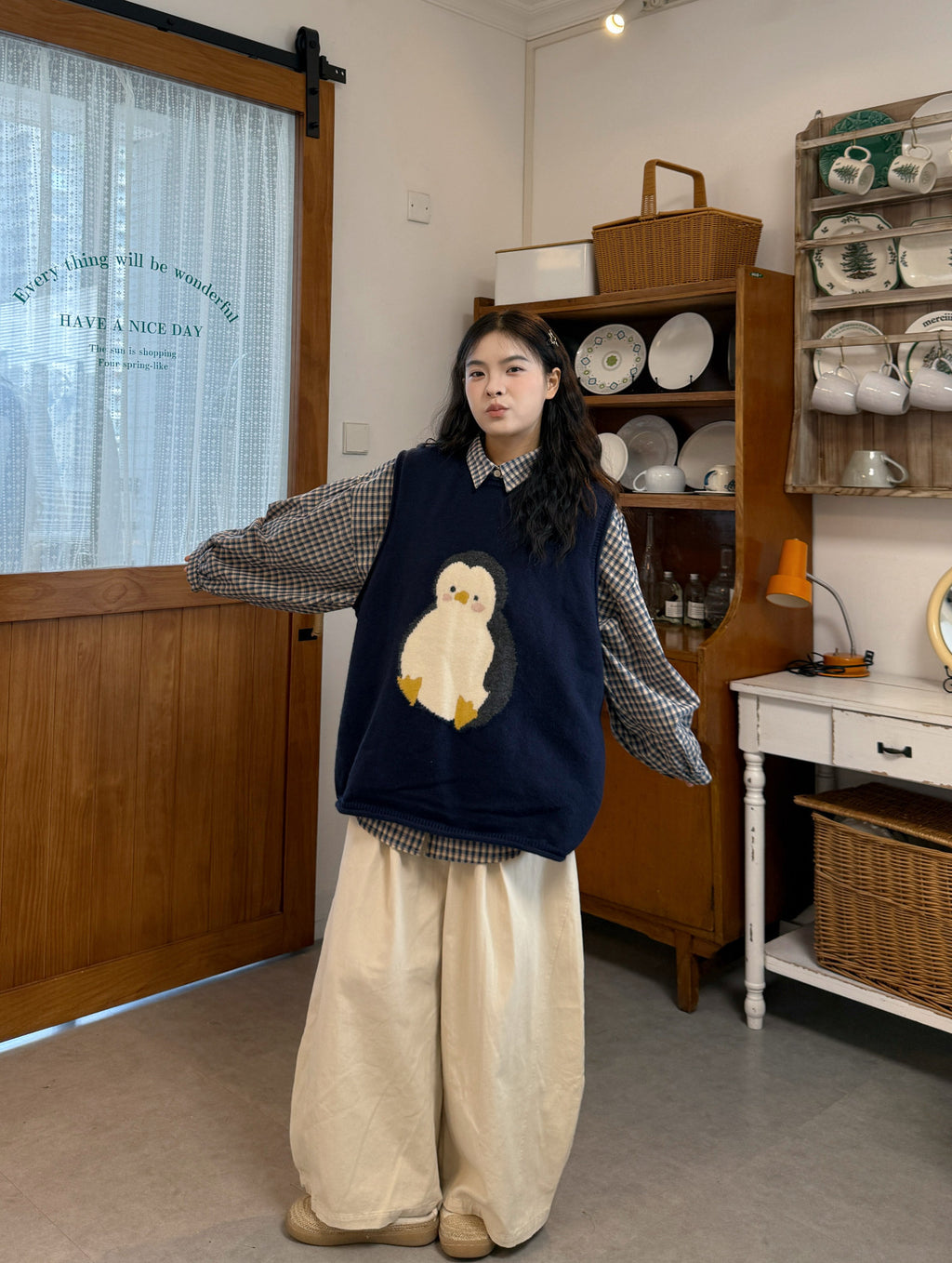 Japanese Cartoon Embroidery Knitted Vest