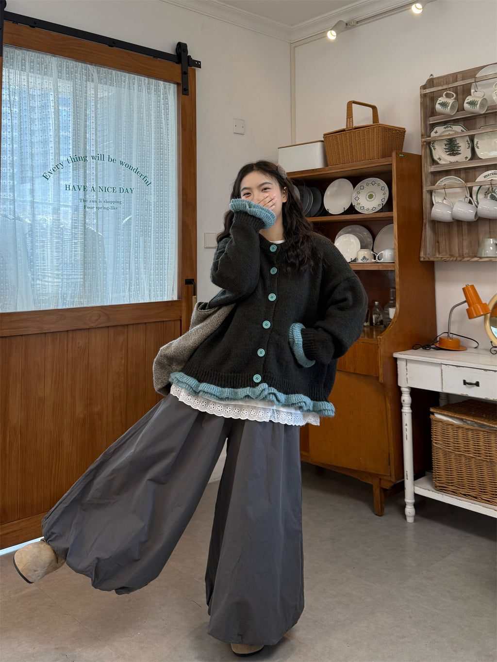 Retro Japanese Contrast Knit Sweater Jacket