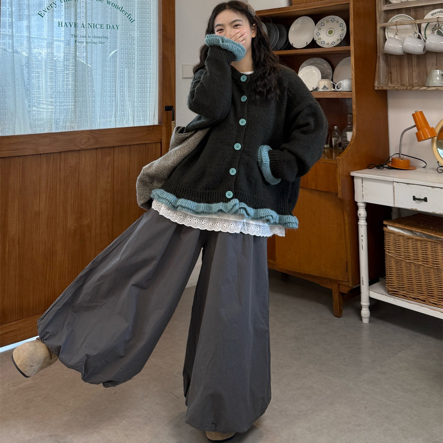 Retro Japanese Contrast Knit Sweater Jacket