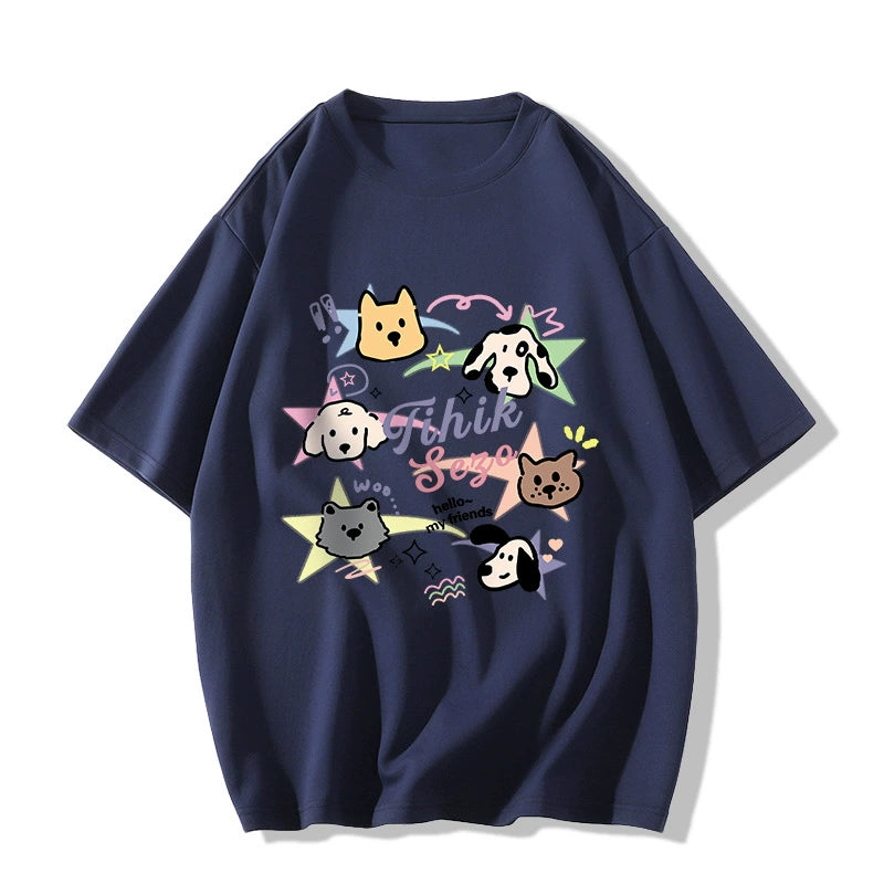 Creamy Cartoon Dog Graphic Tee