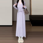 Purple Pinch-Waist Knit Long Dress - kawaii-inspired outfit in pastel colors - 30161373