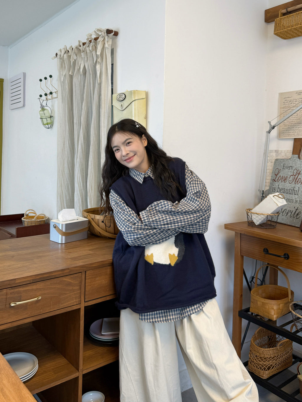 Japanese Cartoon Embroidery Knitted Vest