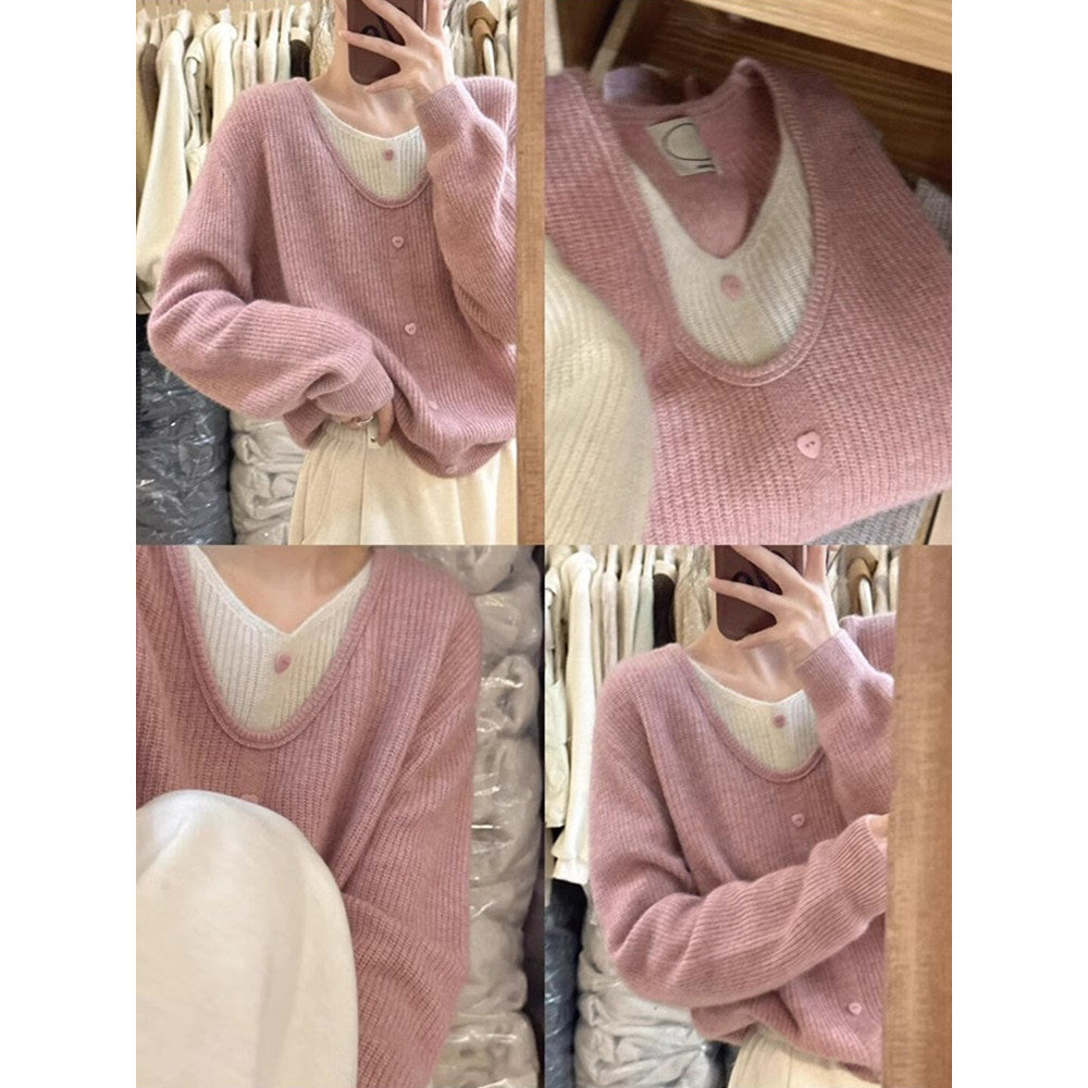 Japanese Sweet Faux Two-Piece Cardigan - kawaii-inspired outfit in pastel colors - 20109904
