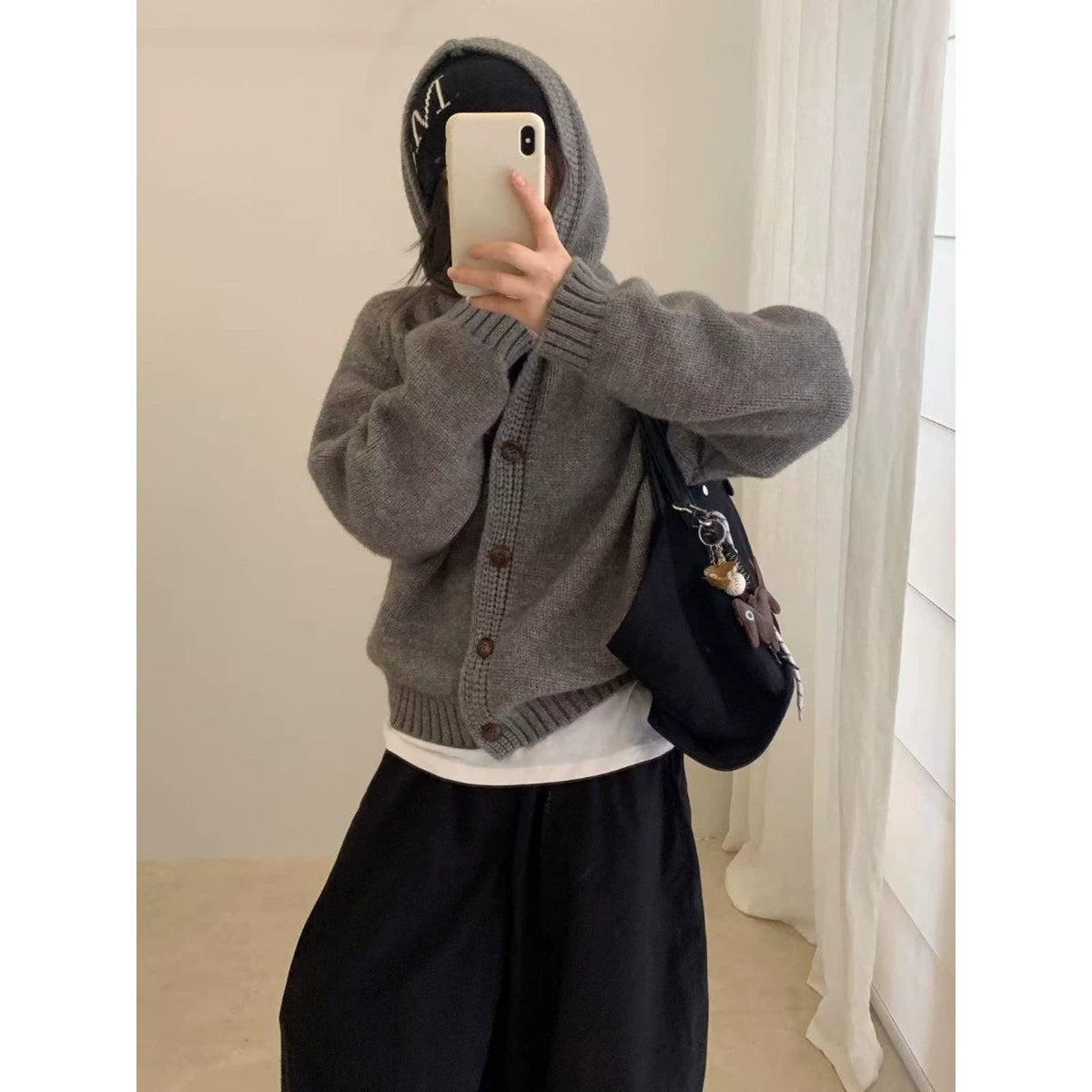 Korean Lazy-Style Hooded Knit Cardigan