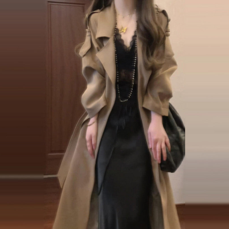 Khaki High-End British Midi Trench Coat