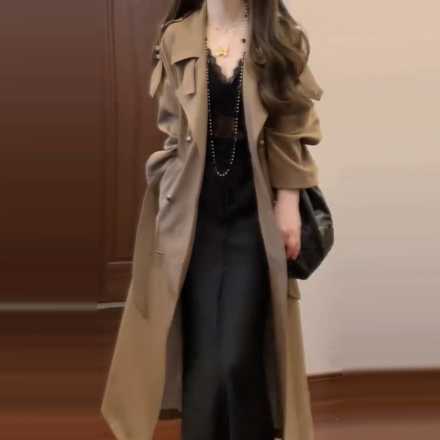 Khaki High-End British Midi Trench Coat