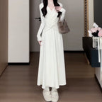 Purple Pinch-Waist Knit Long Dress - kawaii-inspired outfit in pastel colors - 8966257