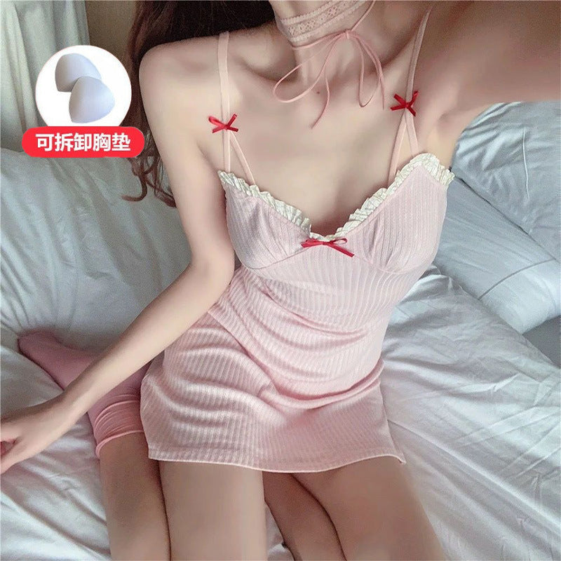 Pink Ribbed Bow Mini Dress