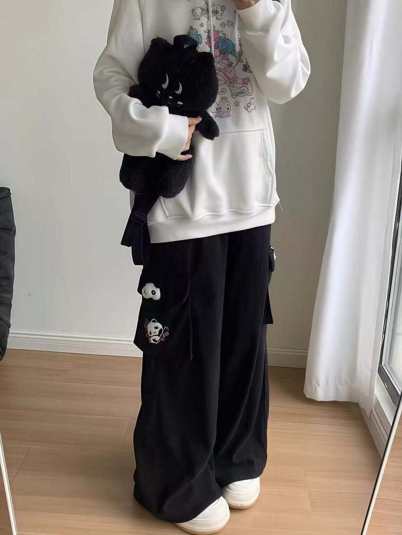 Soft Panda Embroidered Corduroy Pants