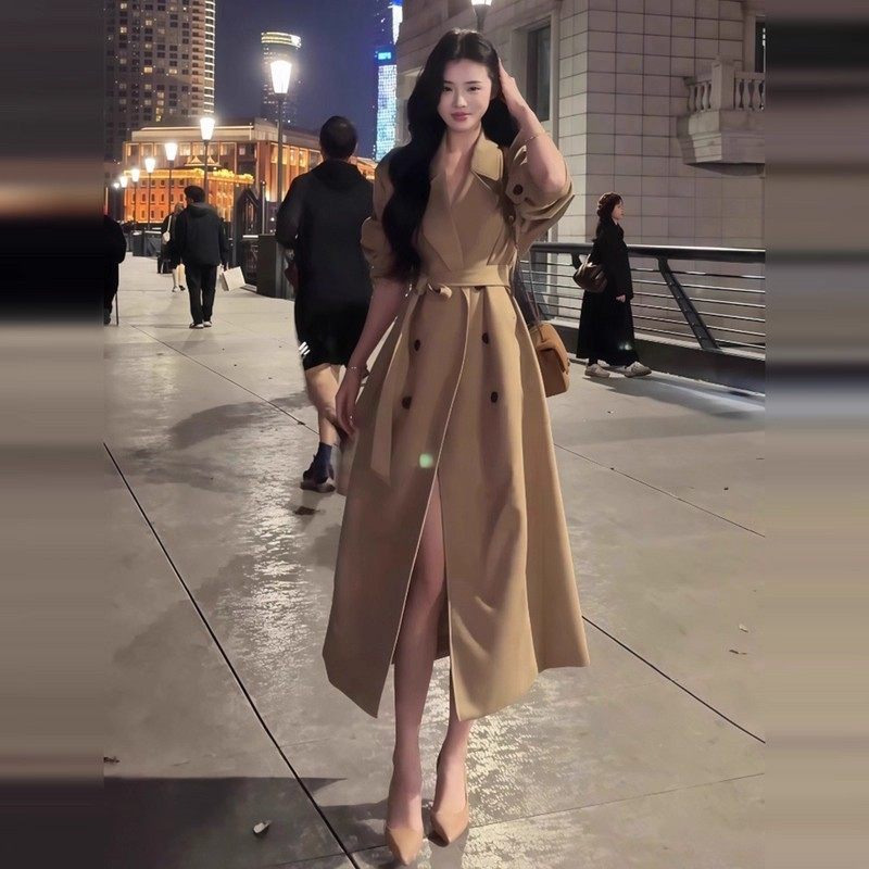 Korean High-End Khaki Trench Coat