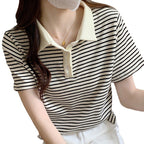 Paris Stripe Polo Tee – Cafe Cozy Edition - kawaii-inspired outfit in pastel colors - 9993503