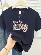 Cute Cartoon Shoulder Print Short Sleeve Tee - kawaii-inspired outfit in pastel colors - 28674753