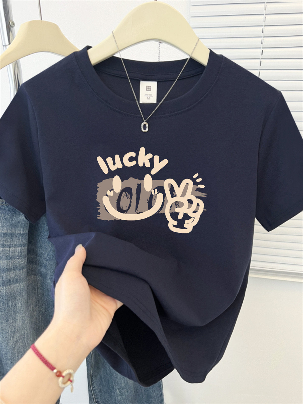 Cute Cartoon Shoulder Print Short Sleeve Tee