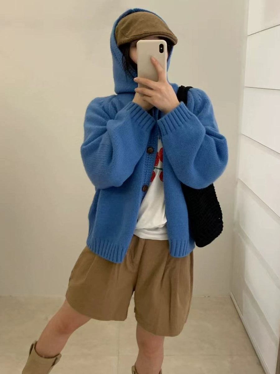 Korean Lazy-Style Hooded Knit Cardigan