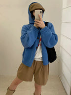 Korean Lazy-Style Hooded Knit Cardigan - kawaii-inspired outfit in pastel colors - 39012781