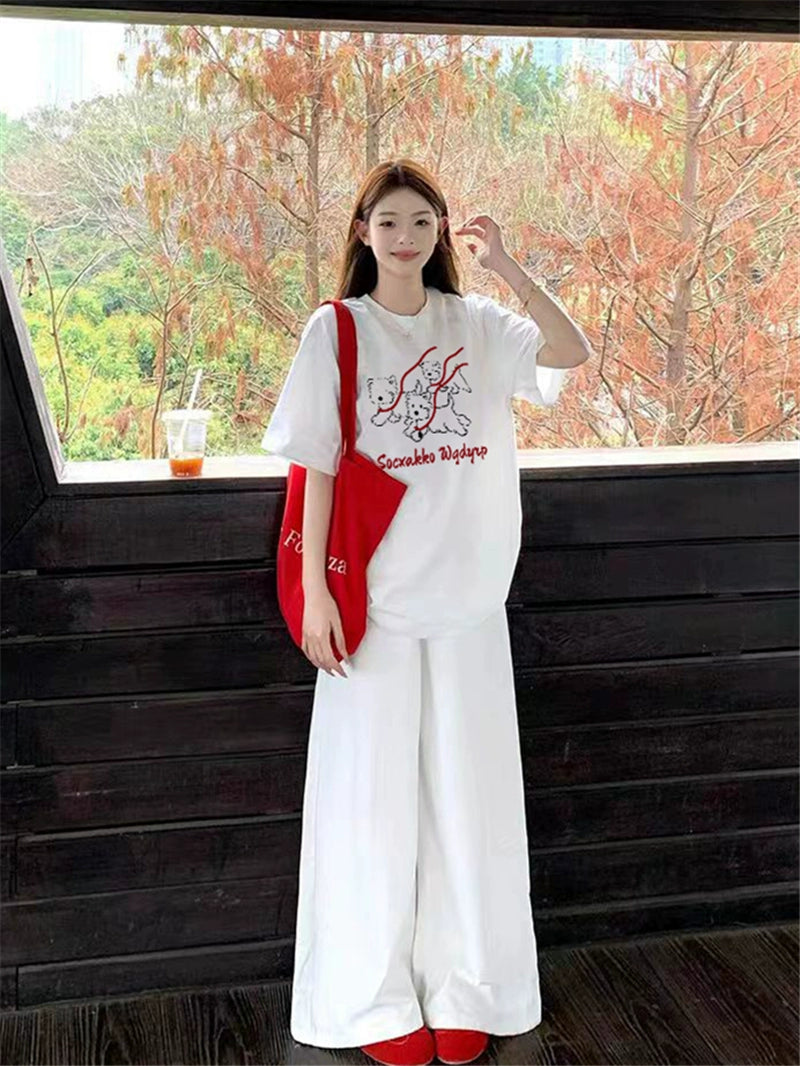 Cotton White Loose Graphic Dog T-Shirt