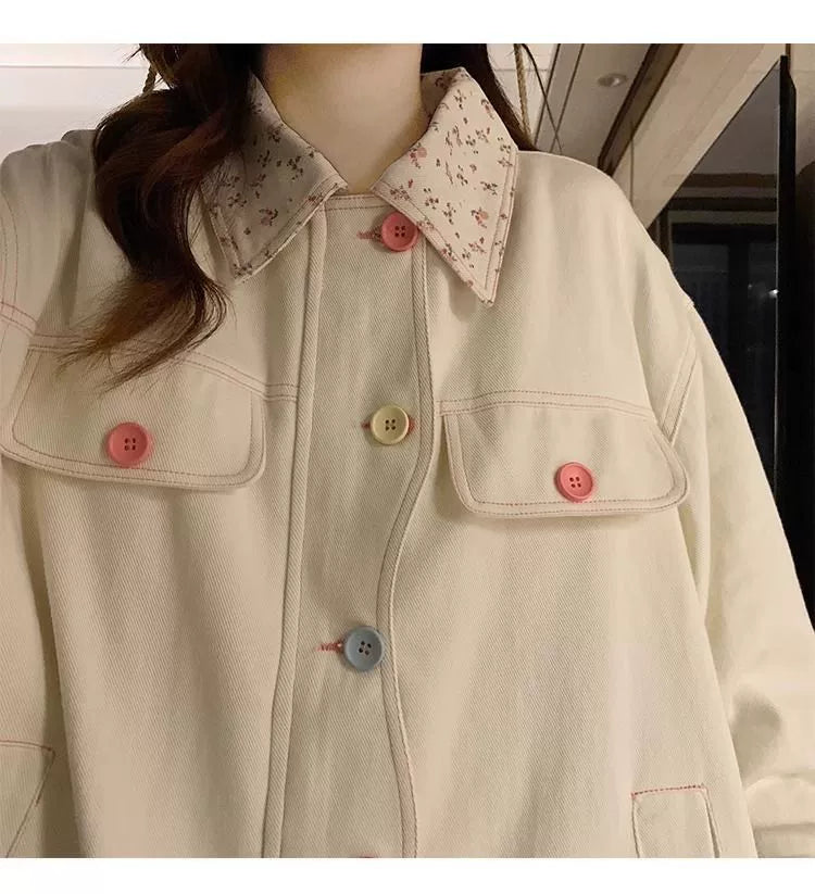 Dopamine Sweet Floral-Lapel Jacket