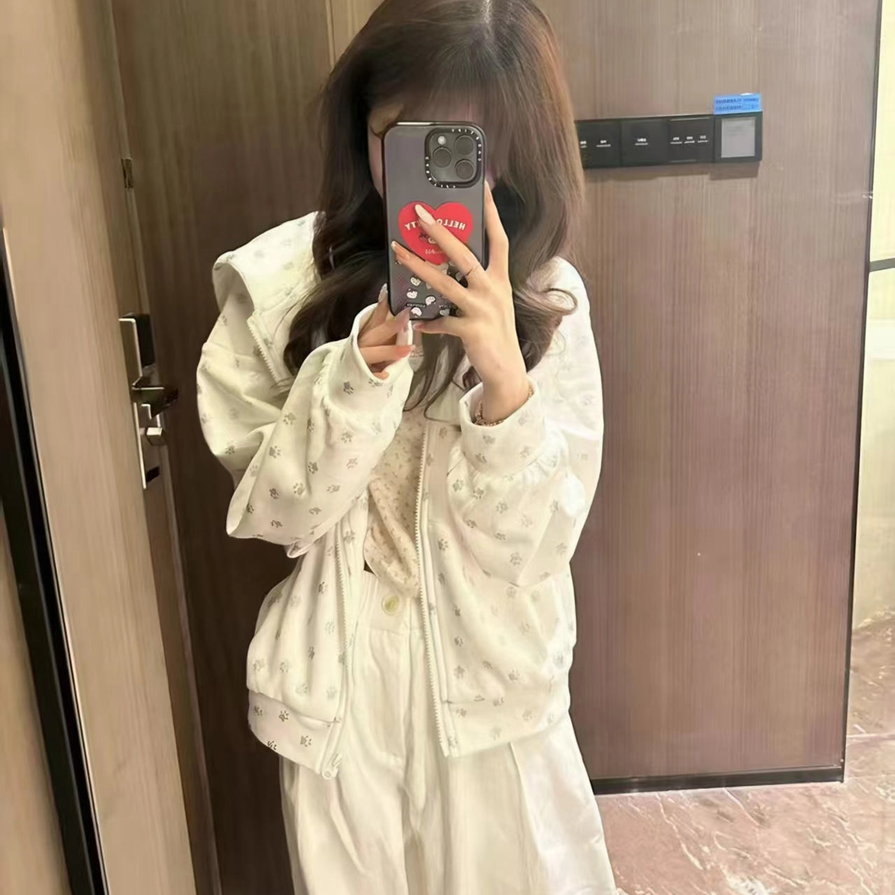 Cute Kitten-Ear Paw-Print Zip Hoodie