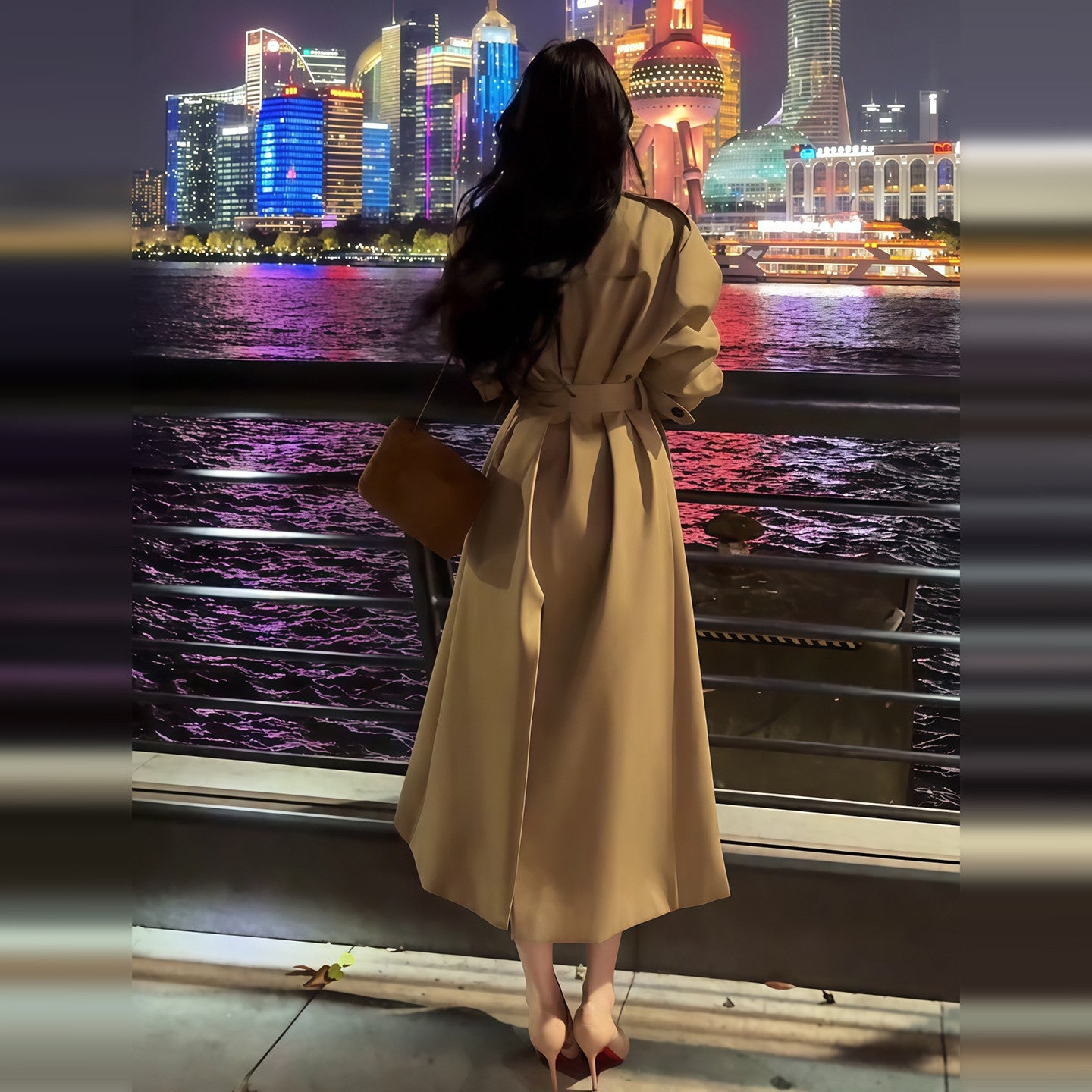 Korean High-End Khaki Trench Coat