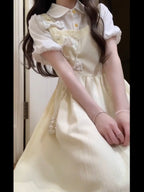 Lemon Cream Layered Bow Dress - kawaii-inspired outfit in pastel colors - 90842520