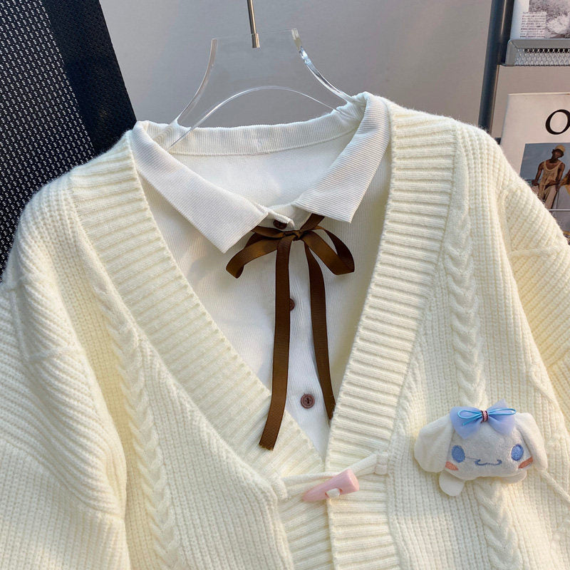 Lazy Japanese Collegiate Knit Cardigan - kawaii-inspired outfit in pastel colors - 38375110