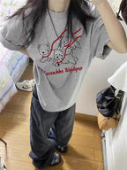 Cotton White Loose Graphic Dog T-Shirt - kawaii-inspired outfit in pastel colors - 51562435