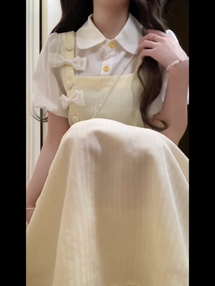 Lemon Cream Layered Bow Dress