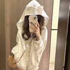 Cute Kitten-Ear Paw-Print Zip Hoodie - kawaii-inspired outfit in pastel colors - 44405148