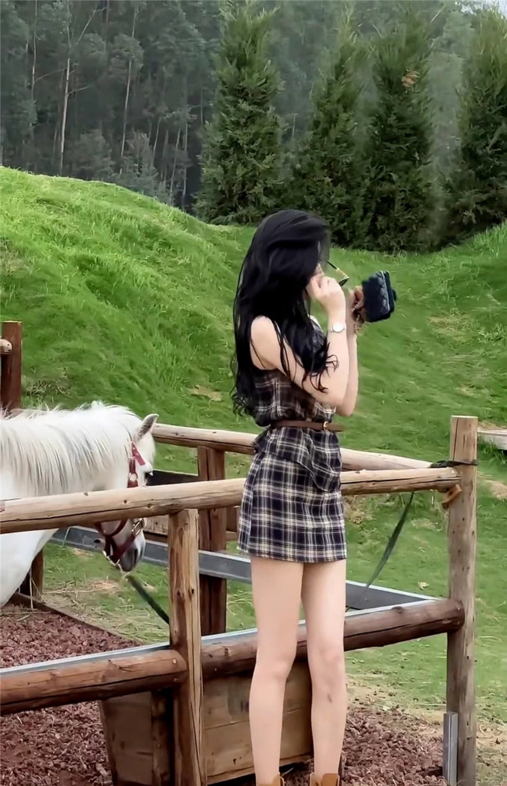 Khaki British-Style Plaid Shoulder Set