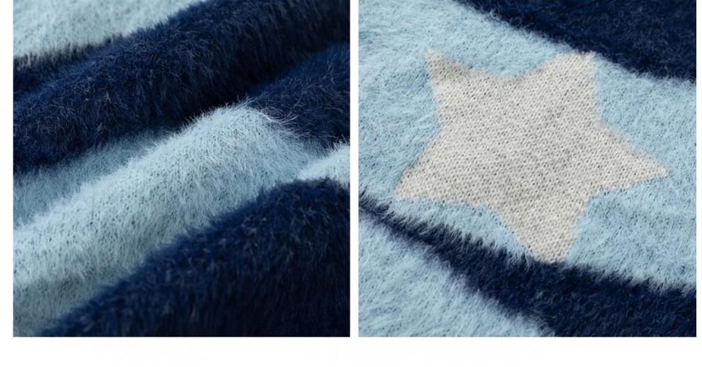 Fuzzy Striped Knit Cardigan Sweater